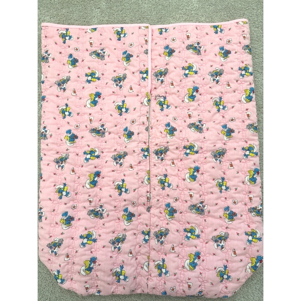 Vintage Smurfette Quilted Bunting Bag Pink Cheerleader Print Handmade 24x18 80s